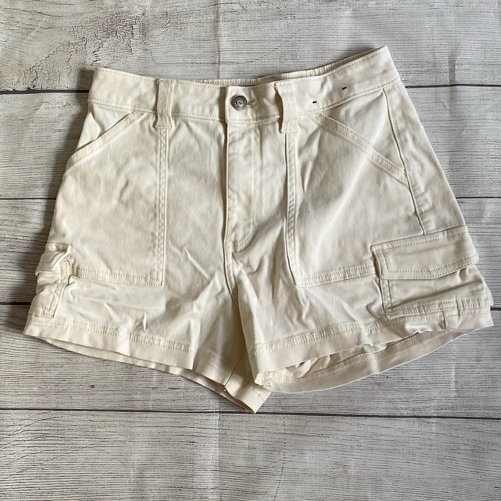 Hollister Cream Cargo Shorts Relaxed Fit Cotton Blend